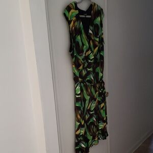 Glamour Green and Brown Abstract Print  Dress
